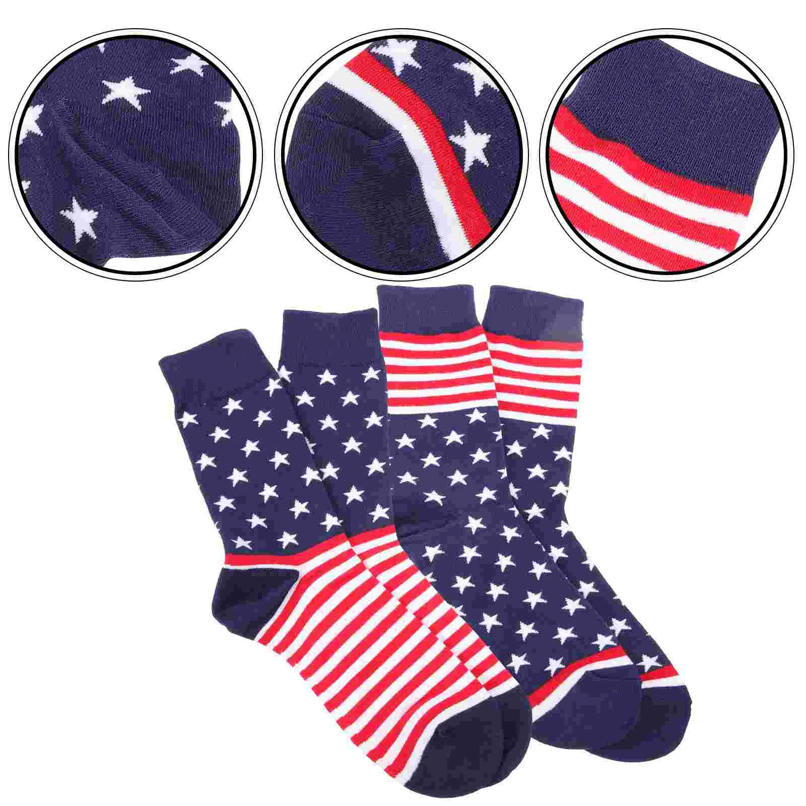 

2 Pairs Sock Independence Day Socks Long Tube Usa Flags Cotton Sports Groomsmen American Trend for Women