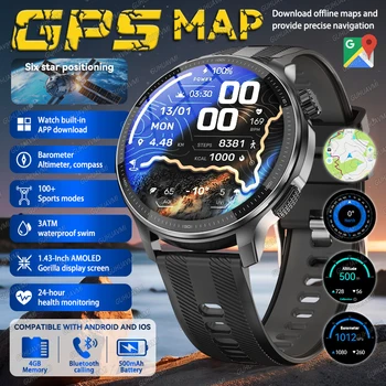 New Offline Map Smart Watch Built in GPS Precise Positioning 4GB Memory Compass Swim BT Call Military Sports Smartwatchs Men