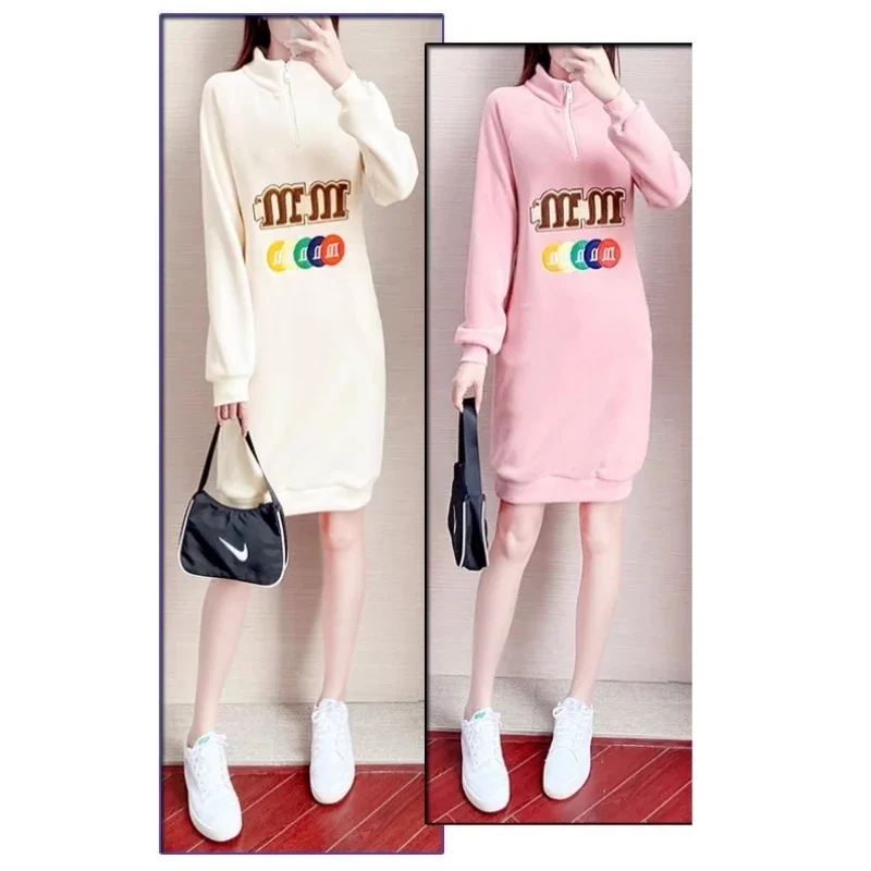 

Милое женское платье из двух флисов с аниме на осень и зиму, темпераментное маленькое платье, утепленный свитер, непринужденный свитер с зауженной талией