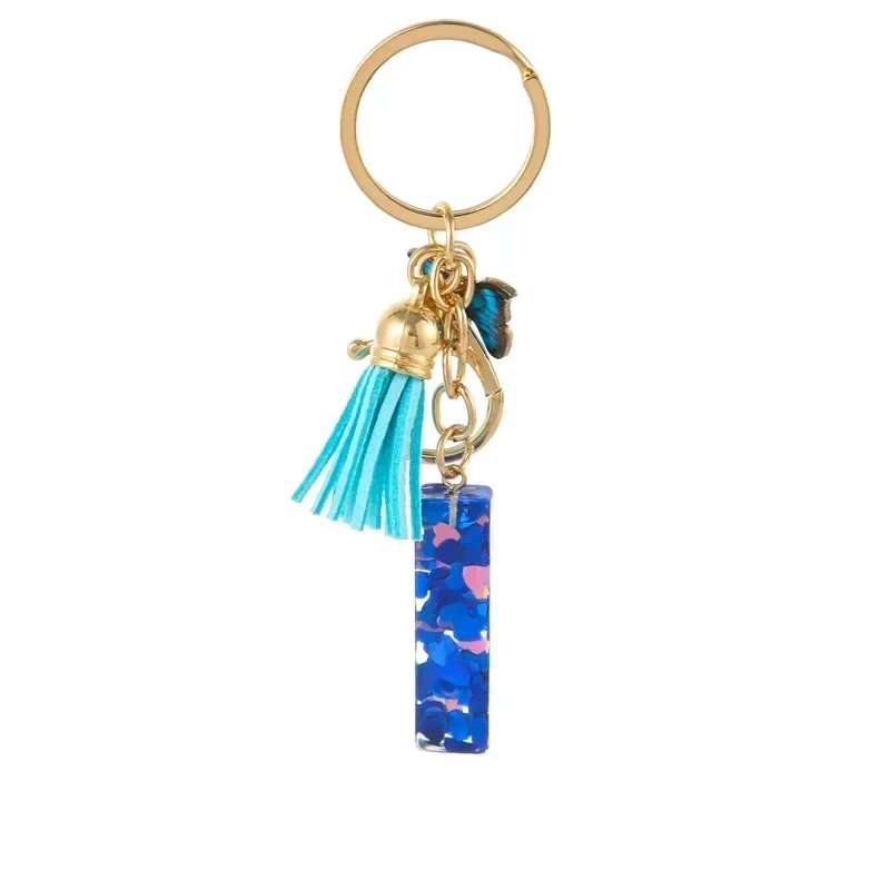 New Personalized 26 Letter Keyring Blue Y2k Cute Love Butterfly Keychain for Bag Acrylic Pendant Key Ring Chain Gift