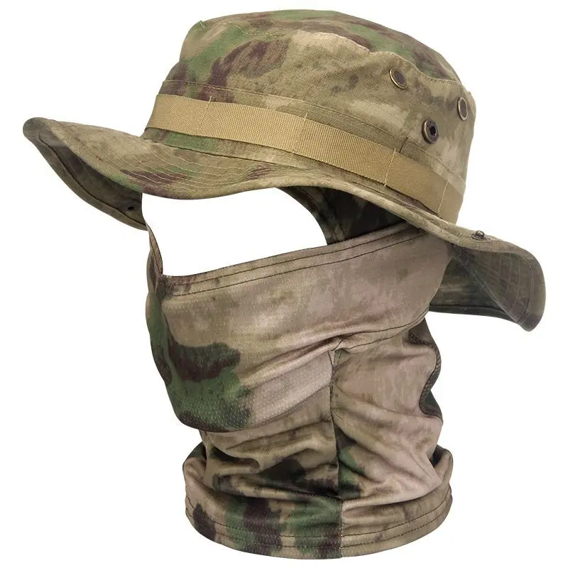 Femmes hommes randonnée pêche Boonie chapeau Sport de plein air soleil Protection UV cou visage Camouflage réglable seau casquettes et masque_voghion.com