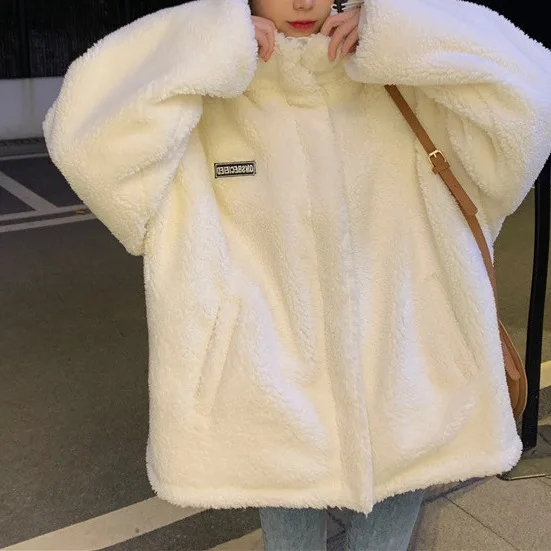 양털 자켓 두꺼운 플리스 루즈핏 여성용 가을 겨울 스웨트셔츠 반 오픈 가디건 신축성 긴 소매 무브랜드