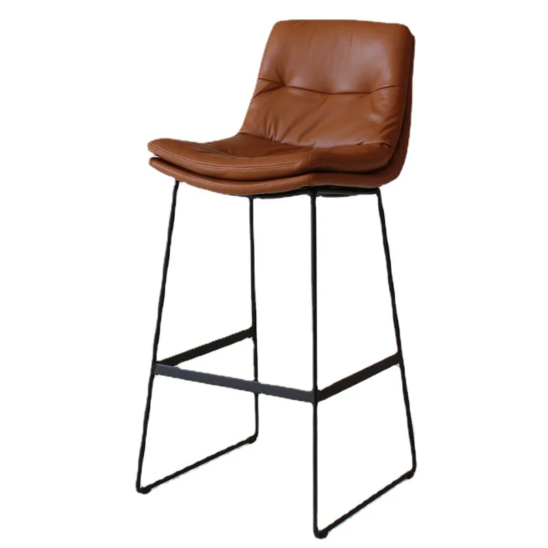Nordic Backrest Leather Bar Chair Home Light Luxury Wrought Iron High Stool Net Red Ins Cafe Modern Minimalist Bar Chair Stool