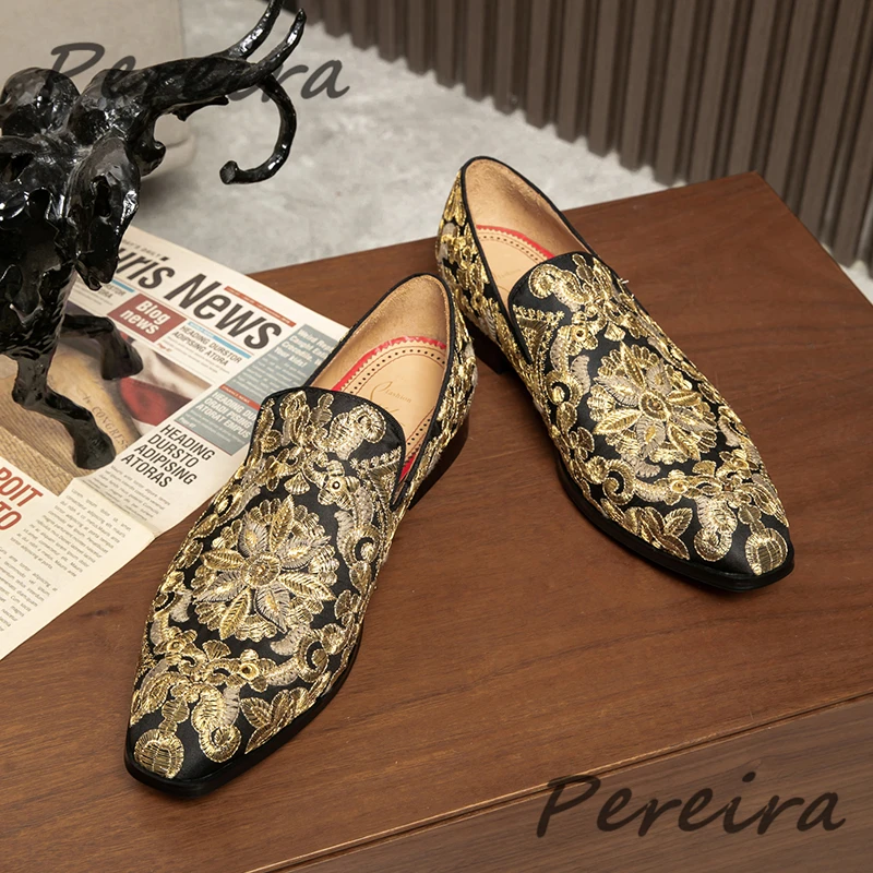 

Мужские повседневные туфли с золотой вышивкой, новые Лоферы смешанных цветов с круглым носком, уличные туфли-лодочки, Мужская разноцветная обувь ручной работы