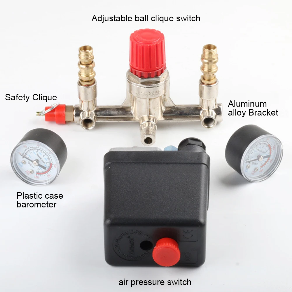 NEW Air Compressor Pump Pressure Switch Manifold Regulator Control Valve with Quick Connector Gauges 230-380V Aluminum Alloy 3
