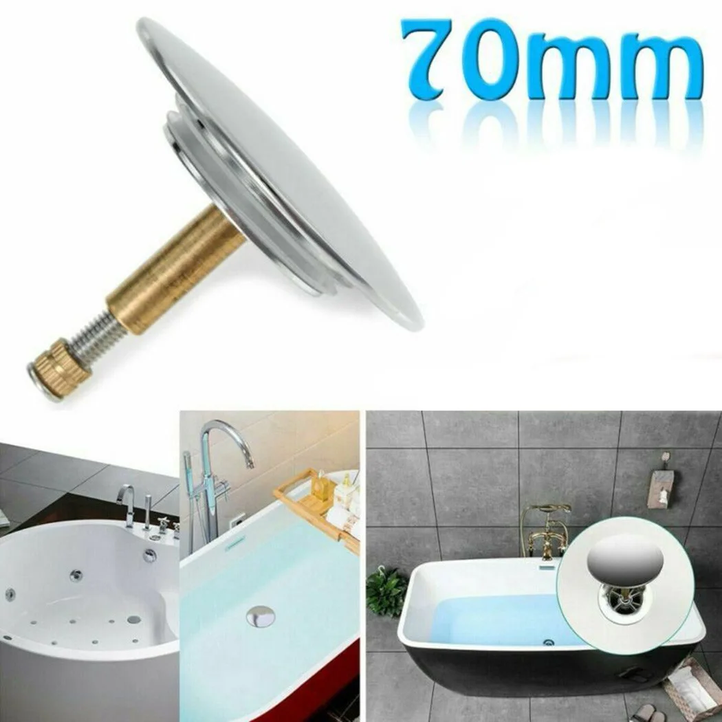 Drain Stopper 70mm Bathtub Basin Waste Pop-Up Plug for Most Sinks Bath Tubs