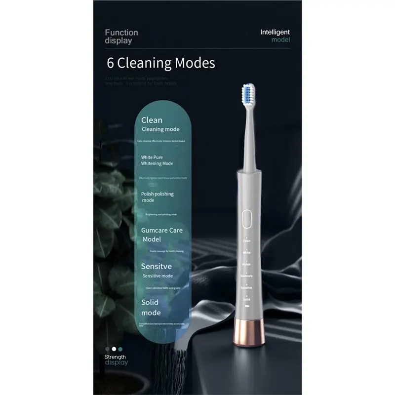 A74G-Type-C 충전식, 성인용 5가지 모드 음파 전동 칫솔, 남녀공용 디자인, 중공 컵 모터