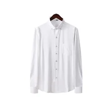 

European and American New Style Non-iron Anti-wrinkle British Business Men's Fit Solid Color Stretch Men's Long-sleeved Shirt