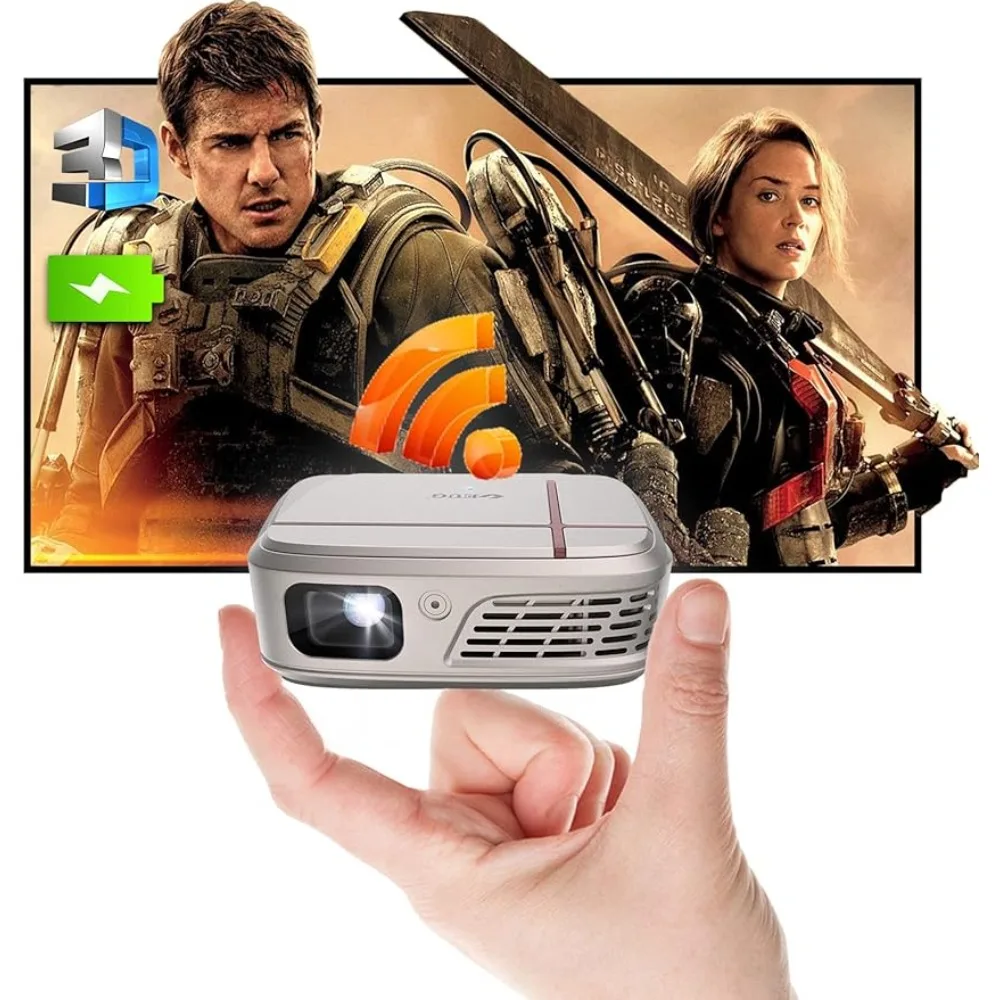 

Mini Pocket Projector,CAIWEI Pico 3D Projector Built in Battery&Speaker,1080P Support Portable Wireless Movie Video