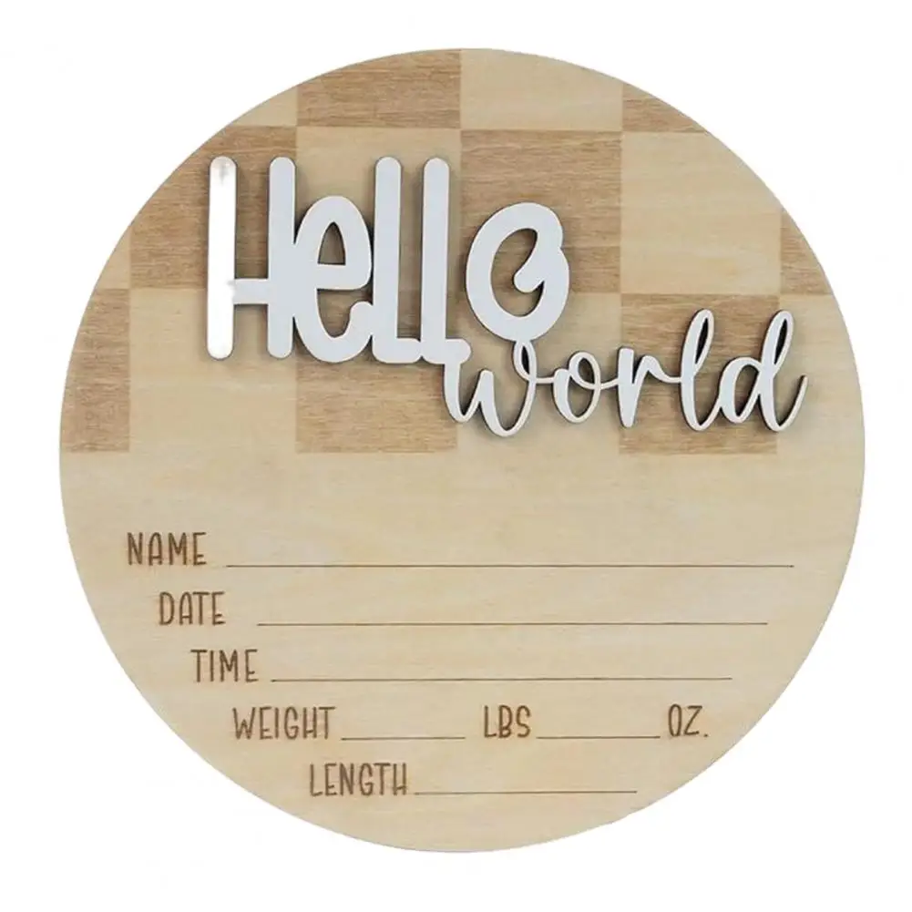 Baby Announcement Sign Hello World Newborn Sign Wooden Birth Announcement Sign Keepsake Baby Shower Gift for Nursery Decor