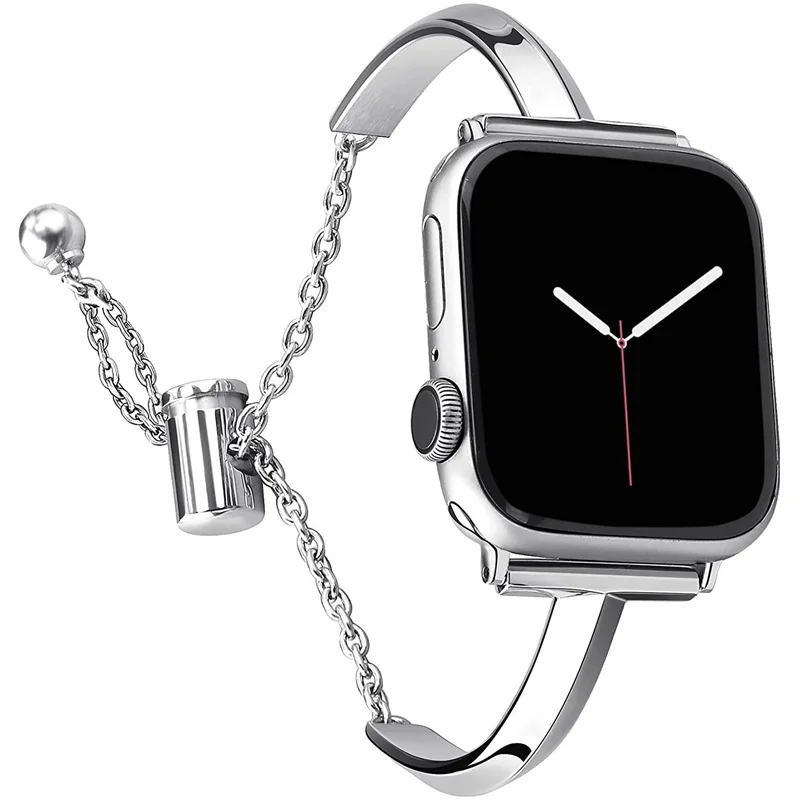 

Sliver Metal Bracelet Strap for Apple Watch 45 44 42 40 41 38 Ultra 49mm Fashion Chain Wristband for iWatch Series 9 8 7 6 5 4 3