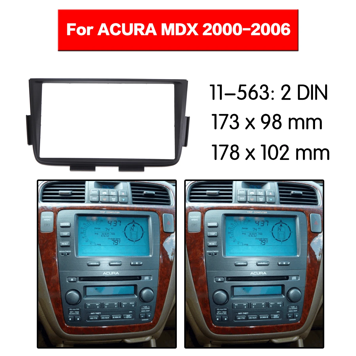 

For ACURA MDX 2000 2001 2002 2003 2004 2005 2006 Car Radio Fascias Video Player Panel Frame 2 Din Stereo Cover Frame
