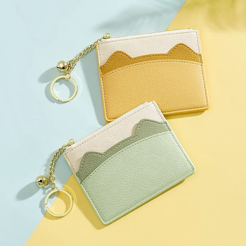 Cute Cat Ears Design Women Mini ID Card Holders Business Credit Card Holder PU Leather Slim Bank Case Organizer Wallet Bell
