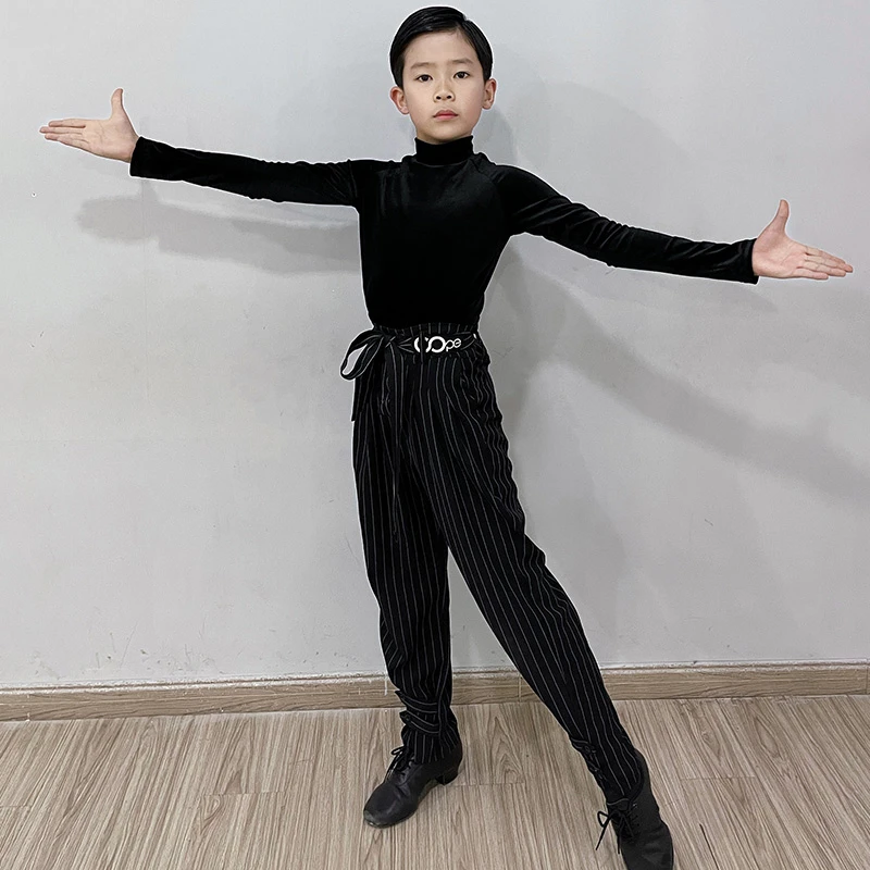 Trajes de para niños, Tops de práctica, ropa de rendimiento latino, Cha, Samba, Salsa, camisa negra, pantalones BL5770|Latín| AliExpress