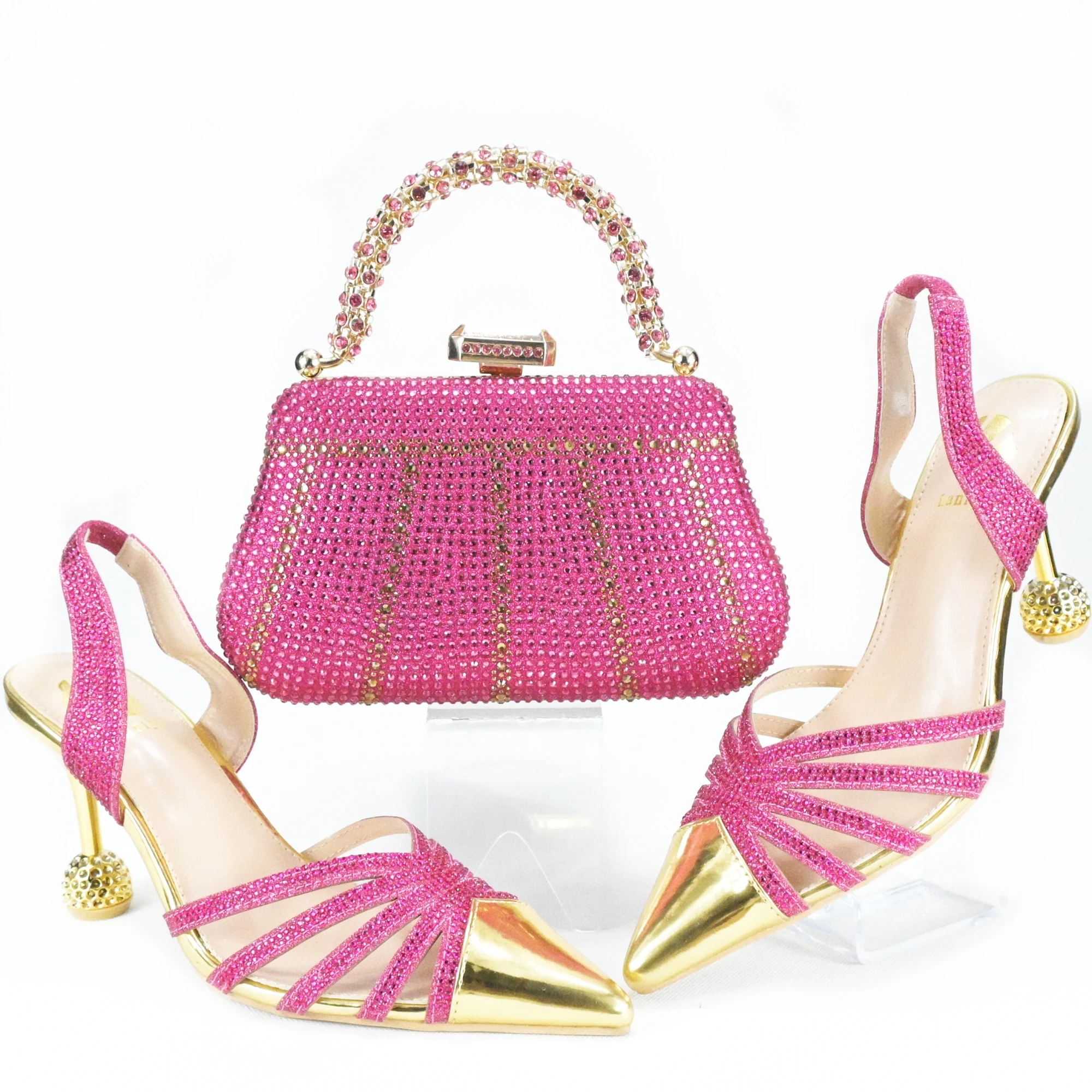 

doershow High Quality African Style Ladies Shoes And Bags Set Latest fuchsia Italian Shoes And Bag Set For Party SAF1-24