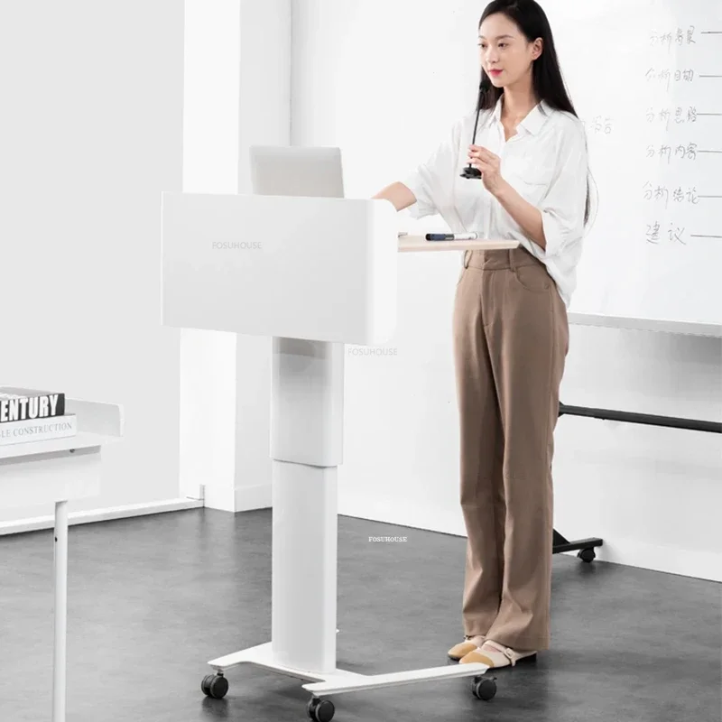 Minimalist Lifting Reception Desks Modern Creative Office Church Pulpit Store Bar Welcome Counter Movable Table Host Speech Desk