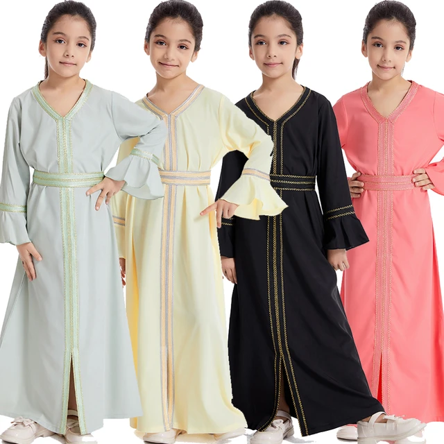 White New Kid Girl Kaftan Dress Georgette Kimono Ramadan Eid Moroccan Long  Gown | eBay