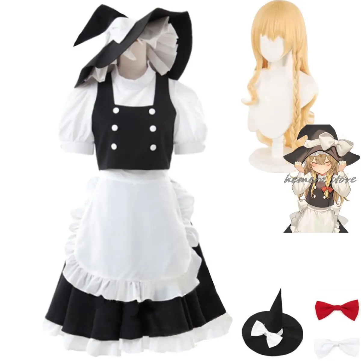 

Touhou Project Kirisame Marisa Cosplay Anime Game Costume Kirisame Magic Shop Wig Maid Attire Woman Sexy Kawaii Halloween Suit