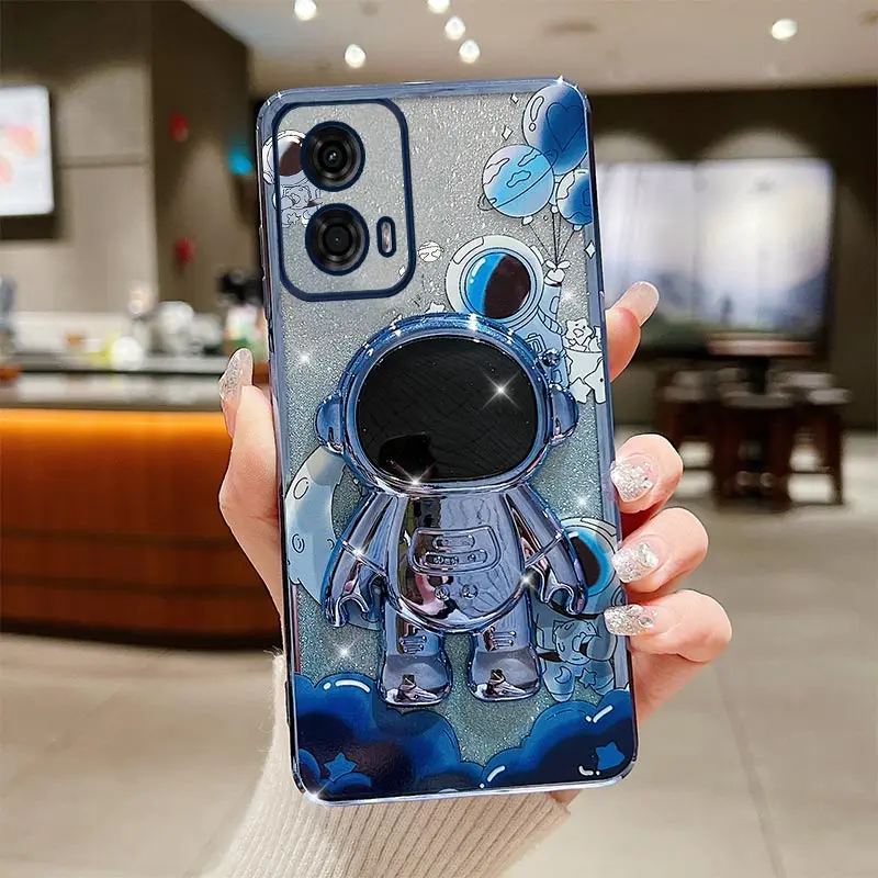 Flexible Astronaut Plating Phone Holder Case with Shatterproof Camera Protection and Soft Back Cover