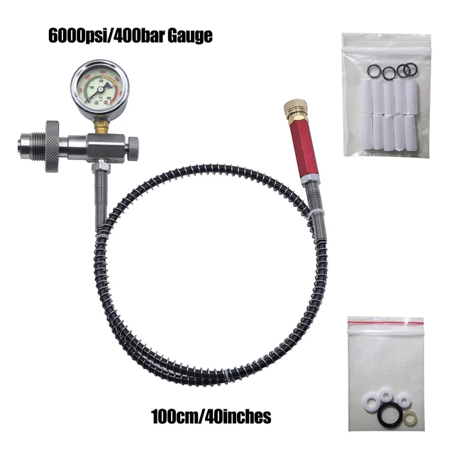 สถานีเติม HPA อะแดปเตอร์ชาร์จดําน้ําขนาดใหญ่ 100 ซม./40 นิ้วท่อ 6000psi/400bar Gauge DIN Connector DIN Connector 1