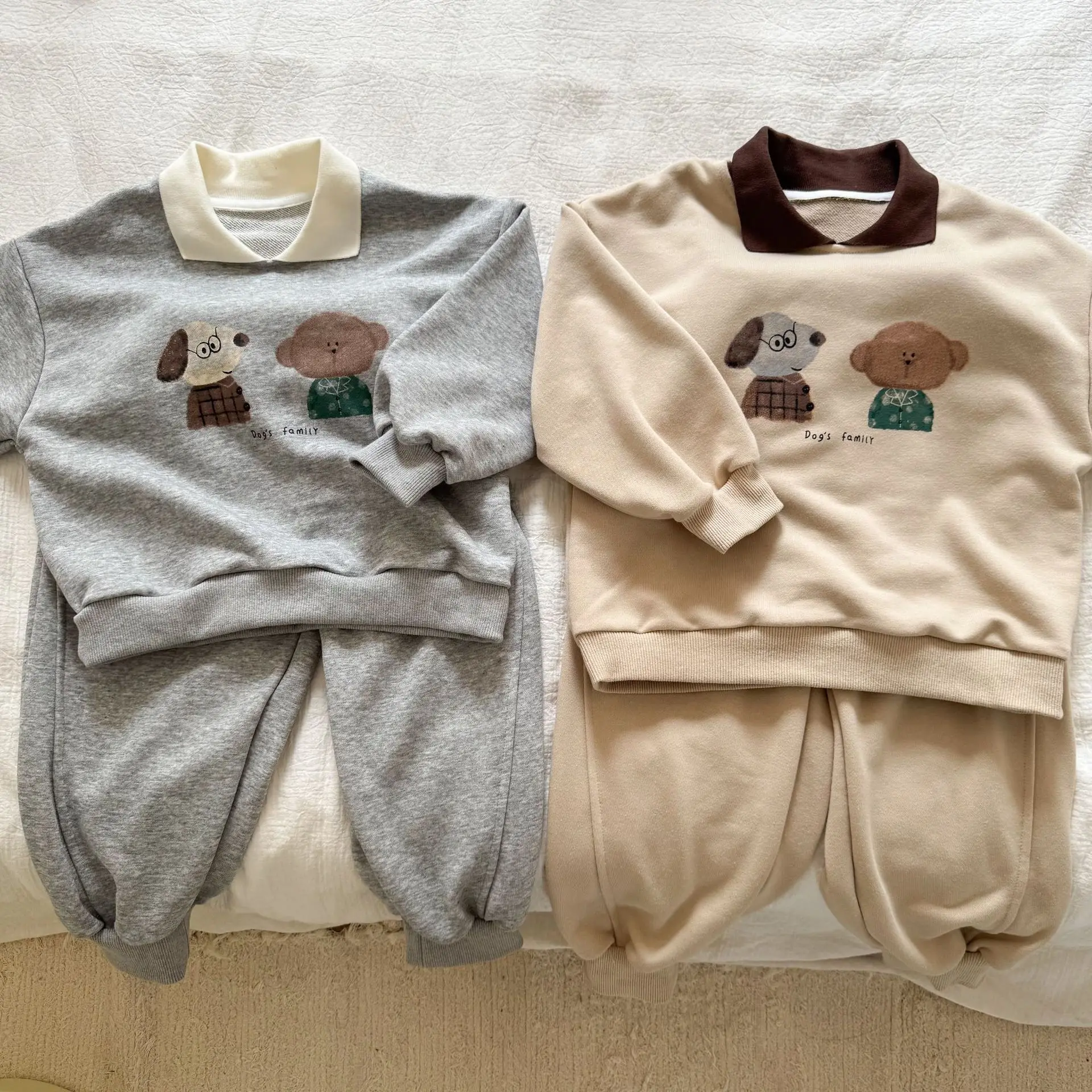 Kids Cartoon Print Hoodie Suit Set