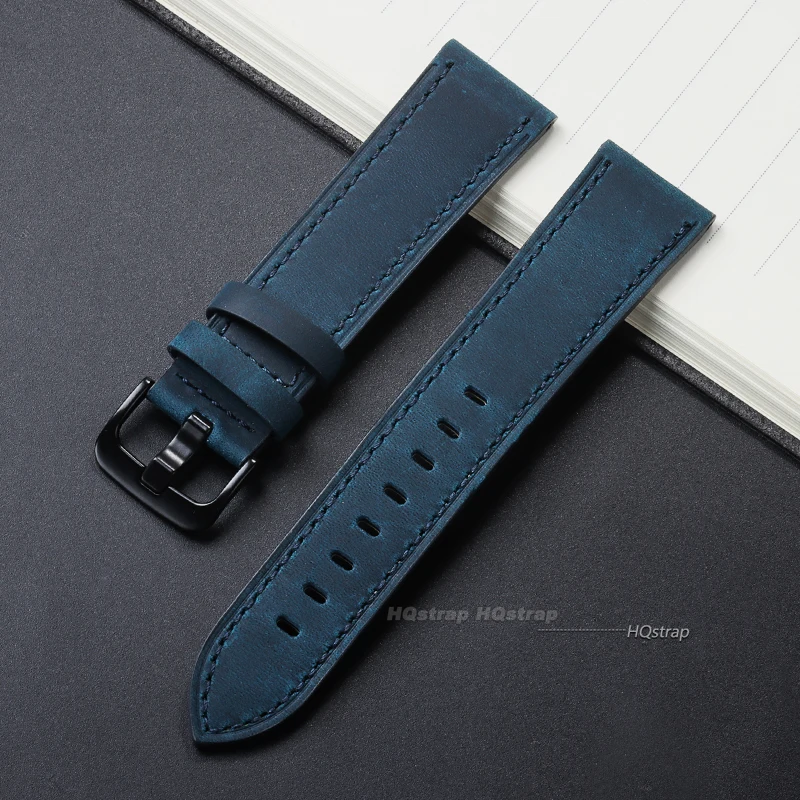 Vintage Leather Watch Strap - Universal Cowhide Watchband for Women & Men in Black, Blue, Brown