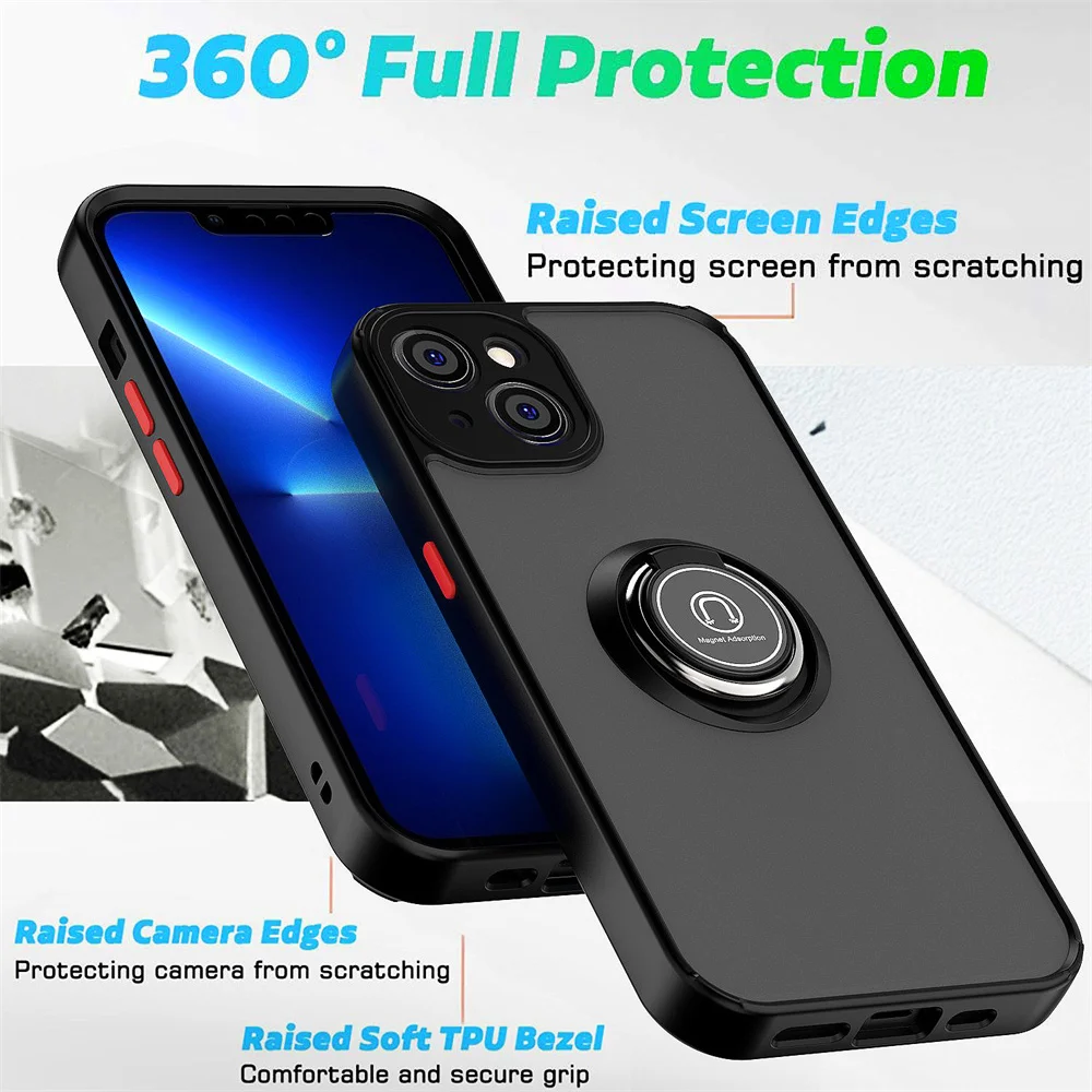 Matte Shockproof Magnetic Ring Holder Case - Full Protection Hard Cover