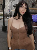 Women Fishbone Outer Slim Fit Top Solid Zipper Corset Waist Cinched Blouse 2026 Female New Spring Chic Casual Outwear Tops 6