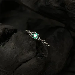 Elegant 925 Sterling Silver Square Green Zircon Adjustable Women's Ring - Perfect for Weddings and Engagements (Silver)