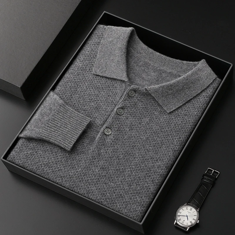 Autumn And Winter New 100% Cashmere Sweater POLO Collar Solid Color Casual Versatile Temperament Fashionable Sweater For Men 5