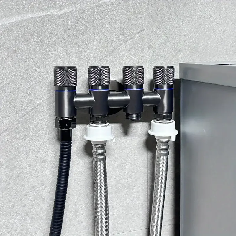 1pc 5-Way Angle Valve, One-Inlet Four-Outlet Faucet with Independent Control Valve, Four-Way Water Distribution Valve,