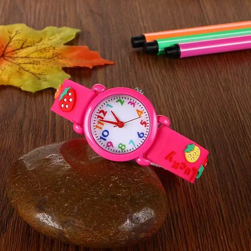 Children Cute 3D Strawberry Silicone Kids Watches for Boys Girls 3+ Soft Durable Band Safety Certified Perfect Gift Waterproof 2