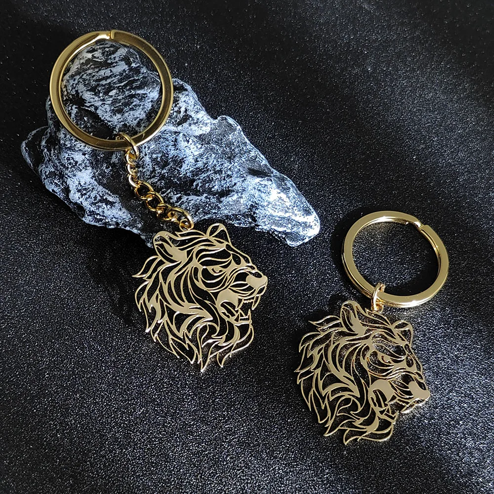 18K Gold-Plated Stainless Steel Tiger Head Pendant - Waterproof and Non-Fading Keychain Accessory