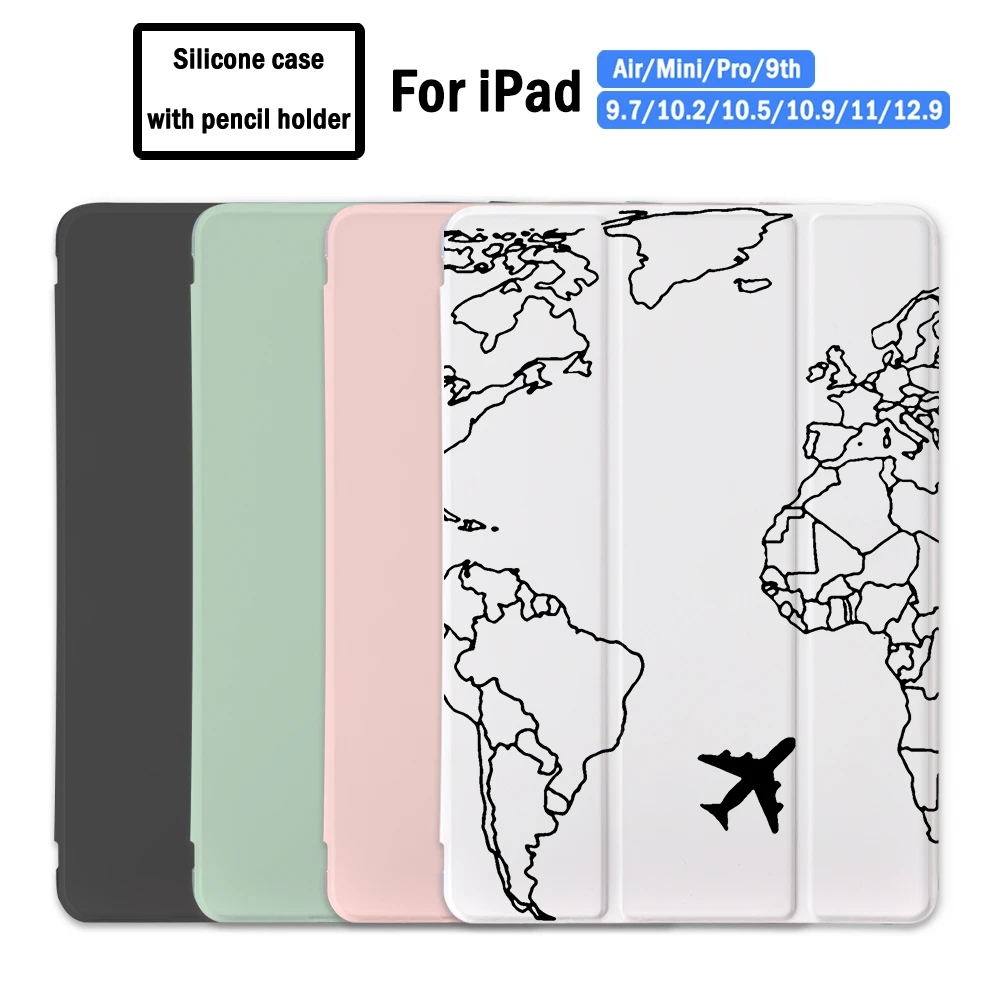 World Travel For Air 4 Ipad Case With Pencil Holder 10.2 8th 2020 7th 12.9  Pro 11 2018 Mini 5 Cover Silicone For 10.5 Air 1 2 3 - Tablets & E-books  Case - AliExpress