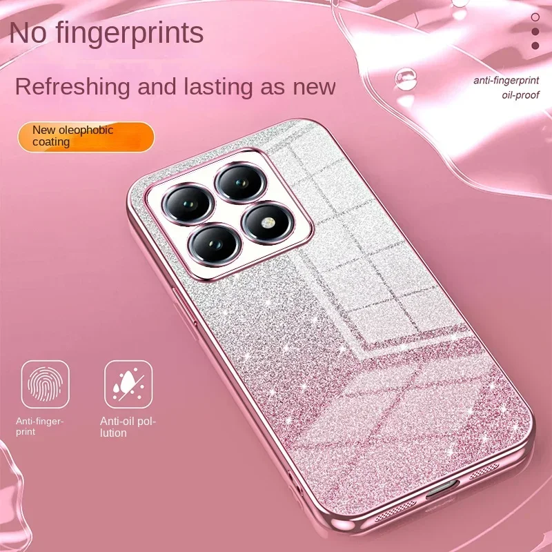 Gradient Glitter Soft Silicone Shockproof Protective Phone Case with Electroplated Frame
