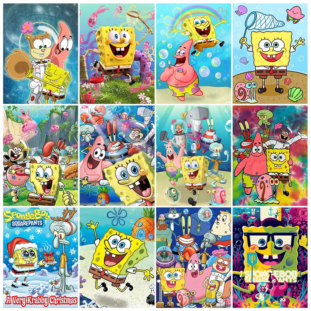 DIY 5D Diamond Painting Spongebob Cartoon Diamond Cross Stitch Kit Full  Round Drills Mosaic Art Rhinestone Decor Kids Gift - AliExpress