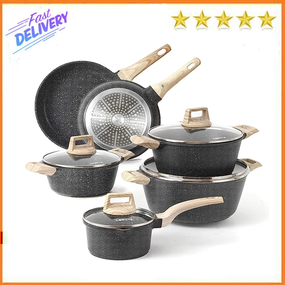CAROTE Pots and Pans Set Nonstick, 11Pcs Kitchen Cookware Sets, Stackable  Induction Pot and Pan set for Cooking, Taupe Granite - AliExpress