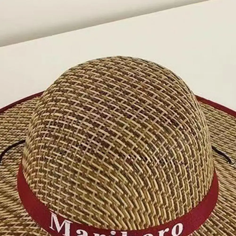 Adjustable Breathable Straw Hat Large Brim Straw Sunhat Handmade Round Dome Comfortable Women Summer Beach Sun Hat Travel Supply