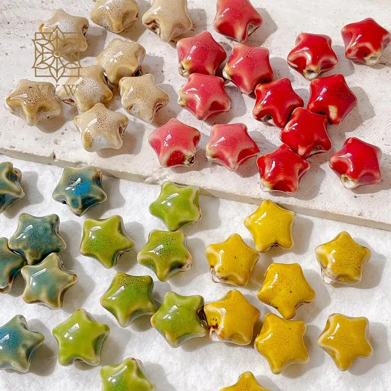 

20pcs 15mm Pentagram Porcelain Beads Multicolor Faceted Beads Five-Pointed Star Loose Spacer Beads For Jewelry Making Bracelet