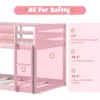 Low Bunk Bed Twin Over Twin,Solid Wood Bunk Bed Frame with Built-in Ladder&Safety Guardrails,Space-Saving Low Bunk Bed for Kids 5