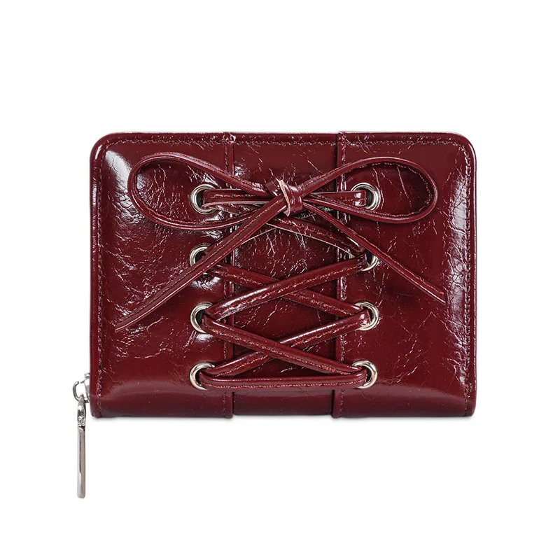 Korean Style Bow PU Leather Card Holder Travel Coin Purse Simple Wallet Ultra Thin Short Clutch Card Bag Multi-function Zipper 8