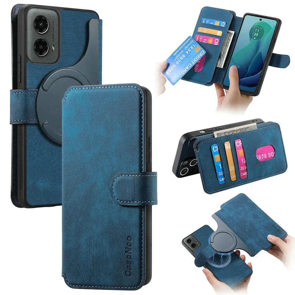 Custodia Motorola Moto Edge 2024: Portafoglio con Zip e Laccio Mano