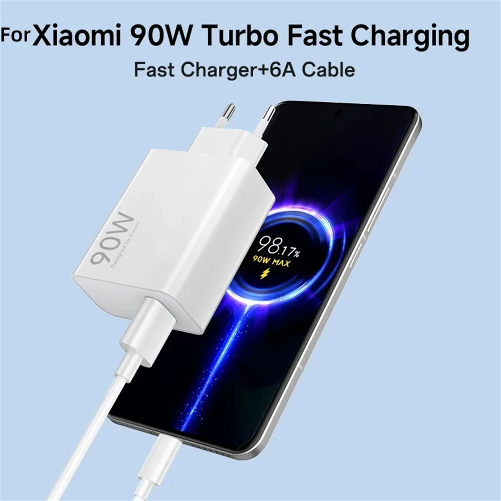 90W 6A Fast USB Charger Quick Charge QC3.0 USB Type C Cable For Xiaomi 15 14 13 12 11 10 Ultra Redmi Note 12T 13 Pro Turbo EU US
