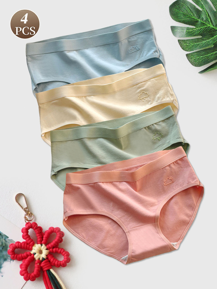 4PCS Cute Cloud Climate Women's Cotton Panties Underwear, Underwear for Daily Home and Casual Wear, Women's Briefs