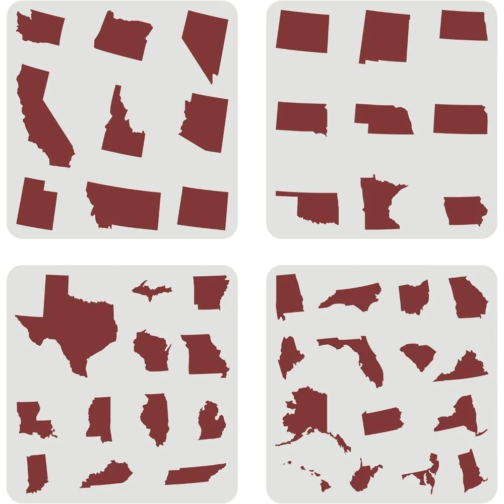

4 Pcs USA 45 States Stencil 11.8x11.8 inch United States Map Stencil Template Sets Plastic United States Map Outline Stencils