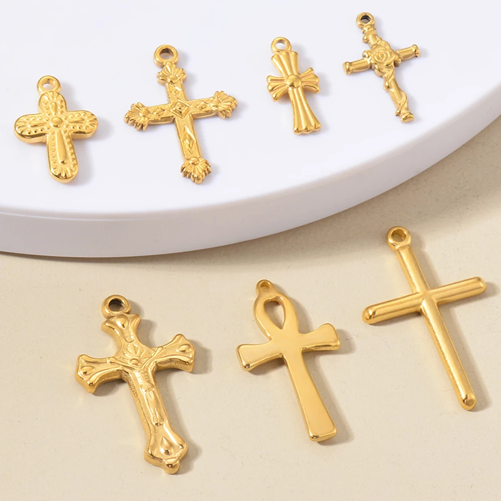 

10pcs Stainless Steel Cross Charms Pendant Religious Faith DIY Making Necklace Bracelets Key Chain Jewelry Findings Supplies