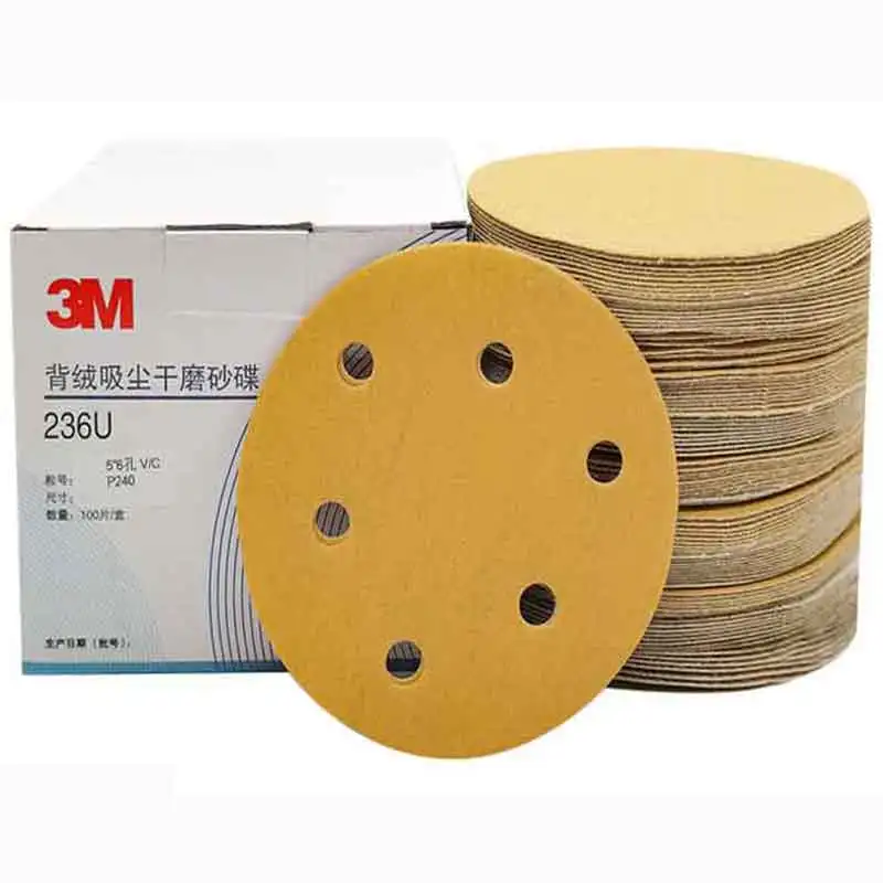 3M216u 10pcs 5 Inch 125mm Round Sandpaper 6 Hole Disk Sand Sheets Grit