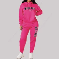 Ensembles pour femmes sweats à capuche pantalons 2 pièces tenues vêtements de sport esthétiques survêtement Chicago graphique lettre imprimer grande taille rose survêtement 2