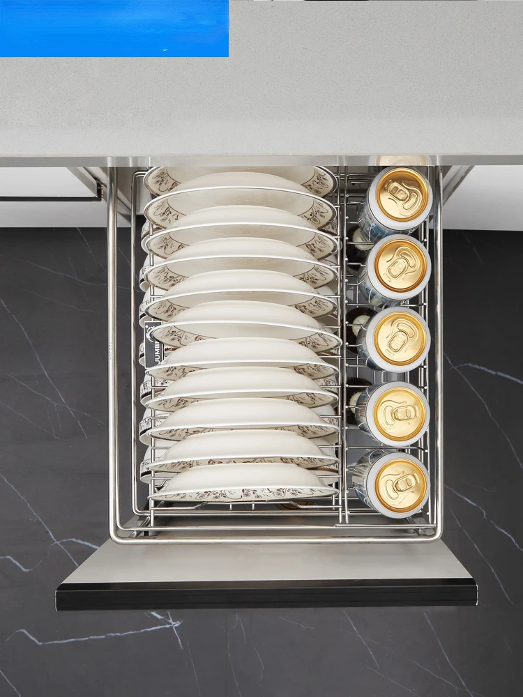 Kitchen Storage Accessories Shallow Home Pull Basket 304 Stainless Steel Double Layer Seasoning Kitchen Cabinets Cabinet