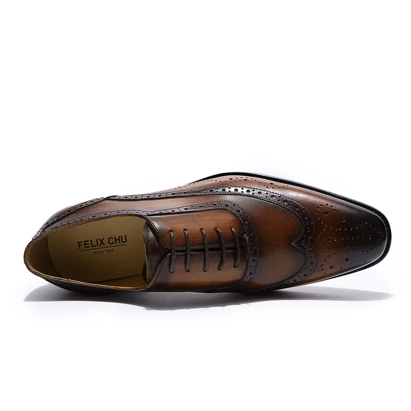 Men's Classic Wing-tip Brogue Style Oxford Dress Shoes Business Genuine Leather Black/Brown Lace-Up Wedding Formal Shoes